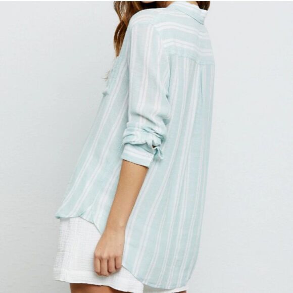 Rails Juniper Stripe Charli Front Button Sheer Shirt in Size Medium - Picture 2 of 11